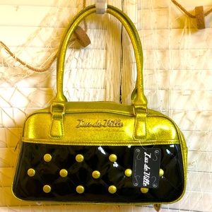 New Lux DeVille Vegan Patten Leather bag in Chartreuse sparkle